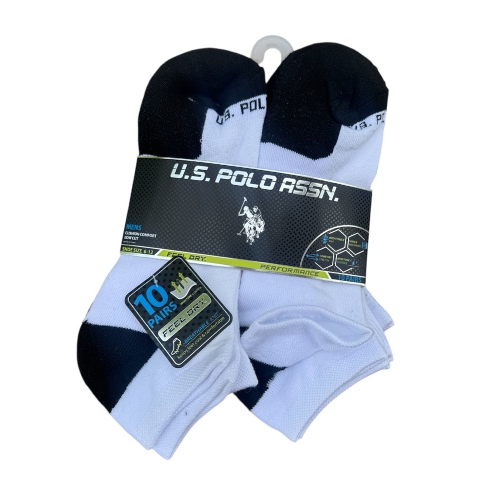 U.S. Polo Assn. Men’s Cushioned Comfort Low Cut Athletic White & Black 10 Sock
